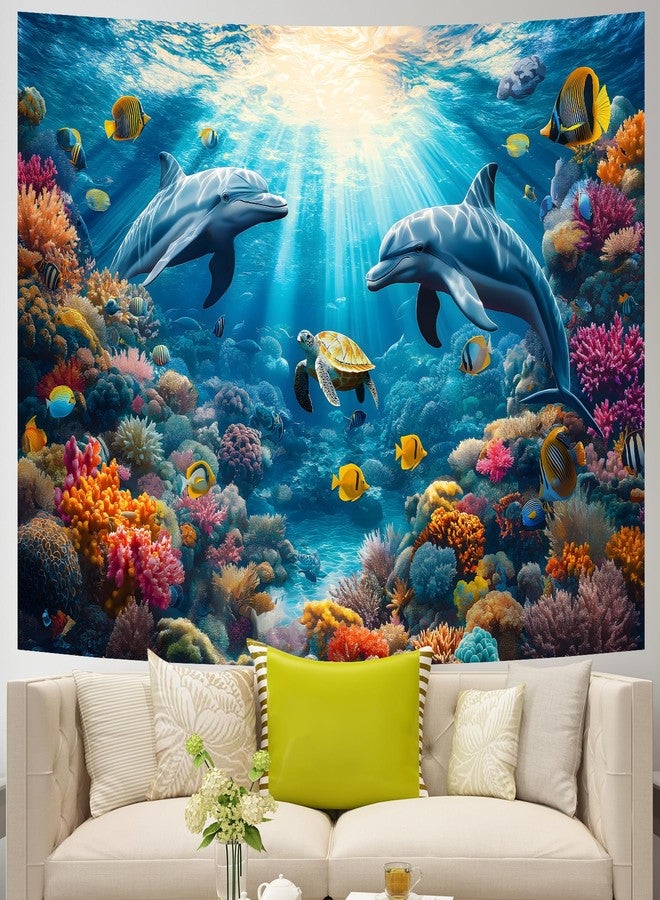 AOHMPT Underwater World Tapestry - Blue Ocean and Aquarium Tropical Fish Wall Decoration - Deep Sea Fish Wall Hanging for Bedroom, Dorm Room and Living Room 79" L x 59" W - Image 2